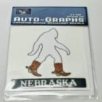 Quality water resistant auto decal with image of Sasquatch in cowboy boots